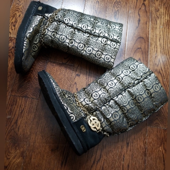 Fabric slough  boots black and gold fabric with rubber sole - Picture 1 of 5